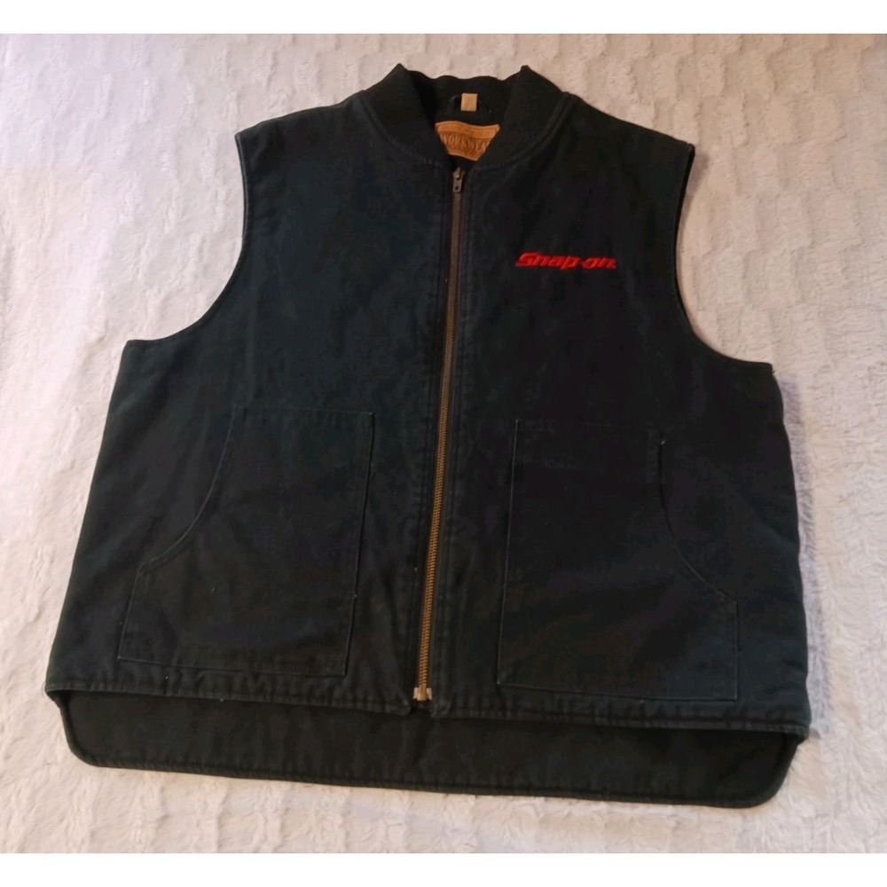 Vintage Snap-On Tools Black Canvas Vest Men's XL Workwear Quilted Soft Lined